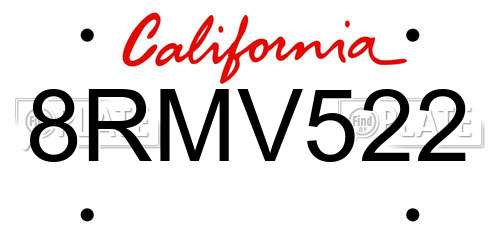 8RMV522 California License Plate
