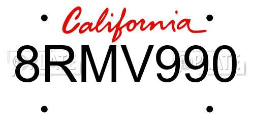 8RMV990 California License Plate