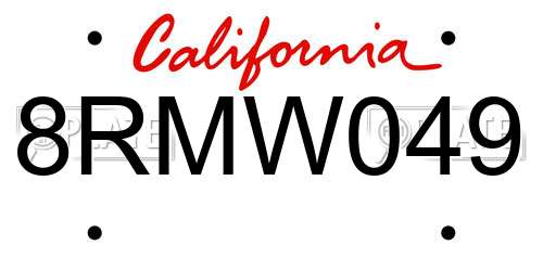 8RMW049 California License Plate