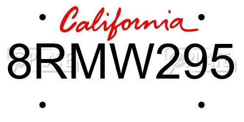 8RMW295 California License Plate