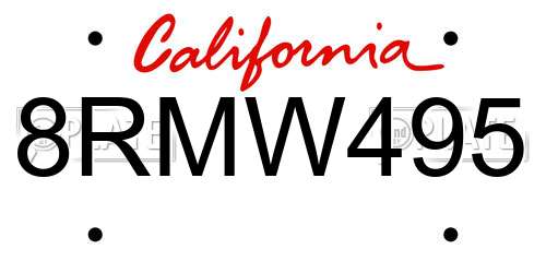 8RMW495 California License Plate
