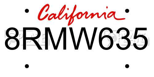 8RMW635 California License Plate