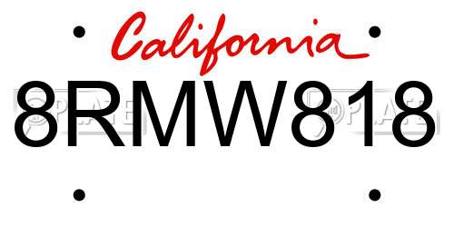8RMW818 California License Plate