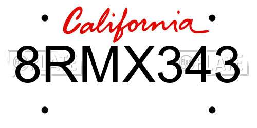 8RMX343 California License Plate