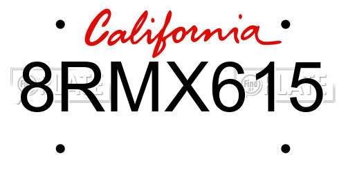 8RMX615 California License Plate