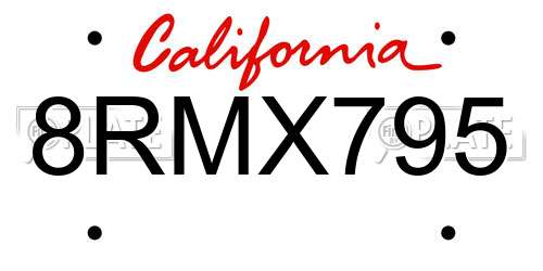 8RMX795 California License Plate