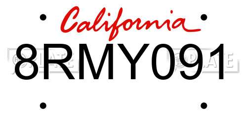 8RMY091 California License Plate