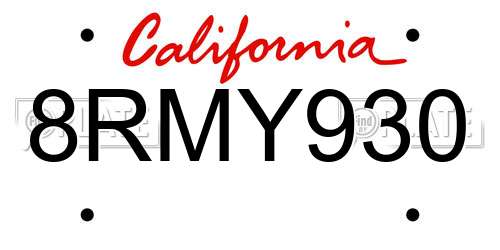 8RMY930 California License Plate