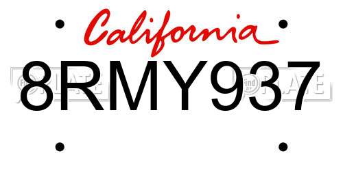 8RMY937 California License Plate
