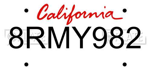8RMY982 California License Plate