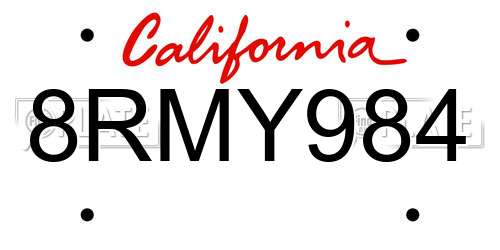 8RMY984 California License Plate