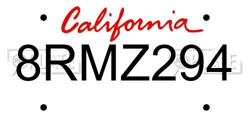 8RMZ294 California License Plate