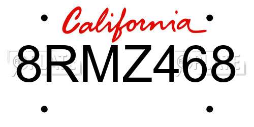 8RMZ468 California License Plate