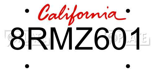 8RMZ601 California License Plate