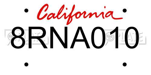 8RNA010 California License Plate