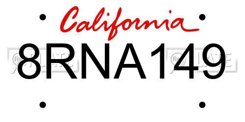 8RNA149 California License Plate