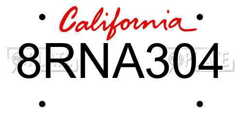 8RNA304 California License Plate