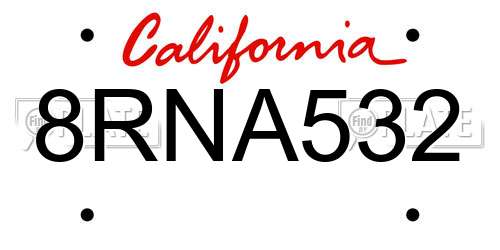 8RNA532 California License Plate