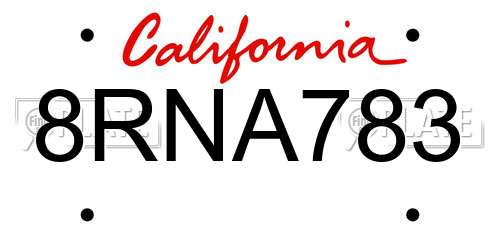 8RNA783 California License Plate