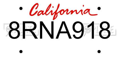 8RNA918 California License Plate