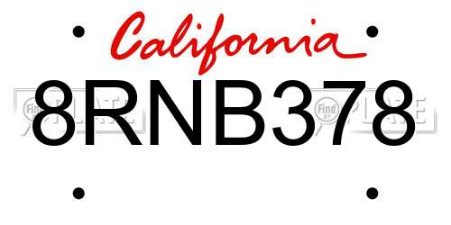 8RNB378 California License Plate