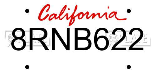 8RNB622 California License Plate