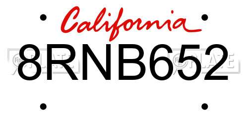 8RNB652 California License Plate