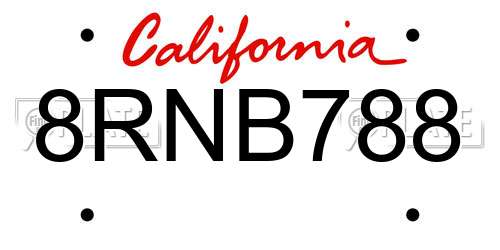 8RNB788 California License Plate