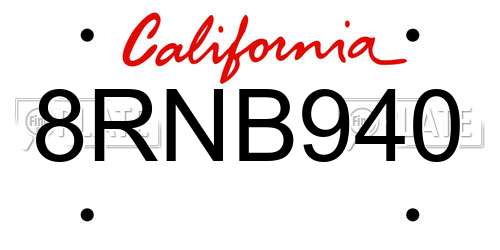 8RNB940 California License Plate