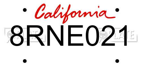 8RNE021 California License Plate