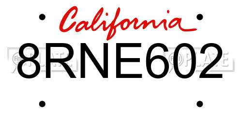 8RNE602 California License Plate