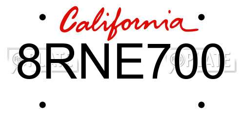 8RNE700 California License Plate