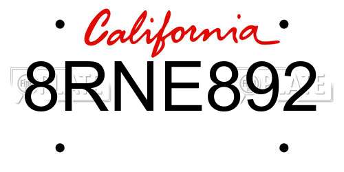 8RNE892 California License Plate