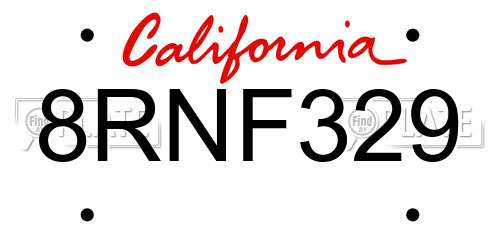 8RNF329 California License Plate
