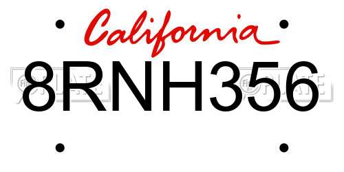 8RNH356 California License Plate
