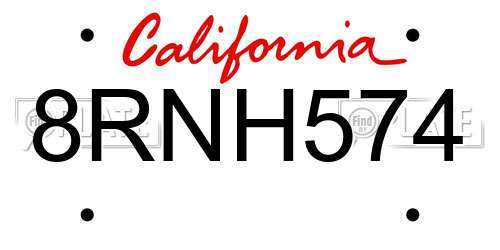 8RNH574 California License Plate