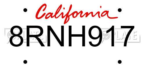 8RNH917 California License Plate