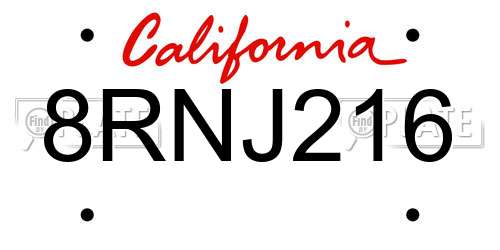 8RNJ216 California License Plate