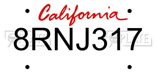 8RNJ317 California License Plate
