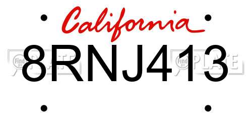 8RNJ413 California License Plate