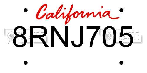 8RNJ705 California License Plate