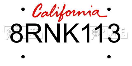 8RNK113 California License Plate