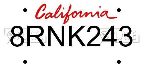 8RNK243 California License Plate