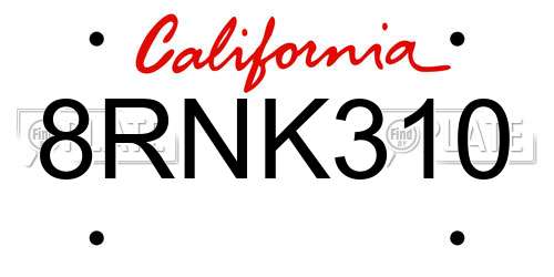 8RNK310 California License Plate