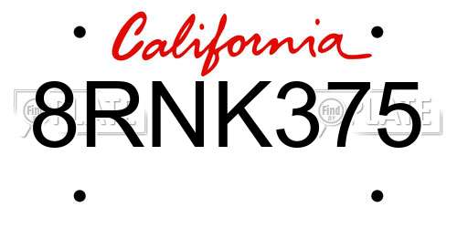 8RNK375 California License Plate