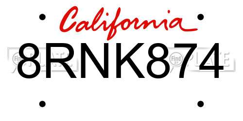 8RNK874 California License Plate