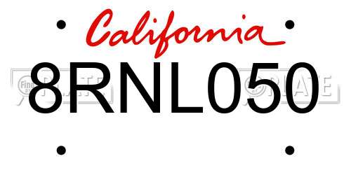8RNL050 California License Plate