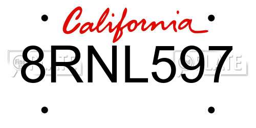 8RNL597 California License Plate