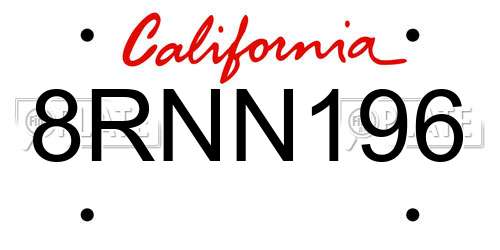 8RNN196 California License Plate
