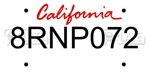 8RNP072 California License Plate